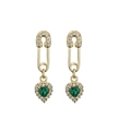 Boucles d'oreilles épingle dorées avec cœur vert en pierre et cristaux pavés - Style Trombone Cœur Vert (CE00102CX Vert)