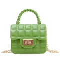 Chic green jelly crossbody bag with diamond lattice pattern and gold chain strap - Grass Green