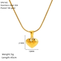 Detail of 18K gold-plated stainless steel heart pendant on snake chain with dimensions - 3D Heart Style (SP616G)