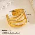 Adjustable golden multi-layer wavy stainless steel ring with irregular texture finish - Multi-layer Wave 575 / Gold