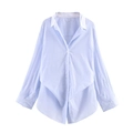 Camicia scozzese azzurra da donna a maniche lunghe con colletto bianco e design a strati - XS / Azzurro