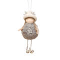 Adorno de ángel navideño en felpa rosa con astas brillantes y cascabeles de plata - Gris