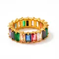 Hip-Hop-Ring aus goldenem Edelstahl mit bunten Zirkoniasteinen im Regenbogen-Stil - US 9 / Regenbogen Zirkonia Stil (KBJ290)