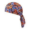 Detail of orange and blue paisley durag with athletic silhouette prints and fine stitching - One Size / Orange Blue Geometric (15#)