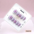 Short purple cat eye press-on nails with glitter fireworks design on a display card - XS / Light Purple Pearlescent Firework (FMD010)
