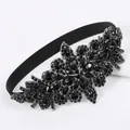 1920er Jahre Vintage schwarzes elastisches Stirnband mit glitzerndem Kristallblumenmuster - Schwarzes Elastisches Schwarzes Strass