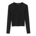 Classic black crew neck long sleeve t-shirt for women in a minimalist casual style - S / Black
