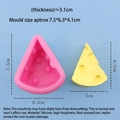 Pink cheese-shaped silicone mold with yellow mousse cake sample and size dimensions - 6210 (Pink)