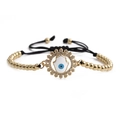 Golden bead Hamsa hand and evil eye bracelet with adjustable black woven rope cord - Copper Beads Black Rope