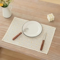 White linen daisy lace placemat with wooden cutlery and floral table setting - Daisy Napkin