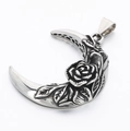 Ciondolo a mezzaluna gotico con rilievo a rosa e stile punk vintage argento per collane - Pendaglio Luna Rosa
