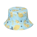 Chapeau bob bleu clair avec imprimé citrons jaunes et pois noirs pour l'été ensoleillé - Fond Bleu Clair Motif Tranche de Citron