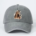 Grey washed denim baseball cap with a brown horse art print and adjustable strap - One Size / Gray