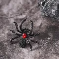 Gothic punk black spider ring featuring encrusted crystals and a vibrant red gemstone centerpiece - Black Gothic Dark Style Red Ruby Spider Shape Ring