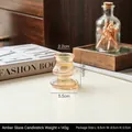 Retro amber glass candle holder with vertical ribbing texture, size 6.3x5.5x2.2cm - Ribbed Texture Holder - Amber