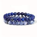 Bracelets élastiques en pierres naturelles de 8mm avec perles de lapis-lazuli et œil de tigre - Lapis Lazuli + Pierre à Veines Bleues