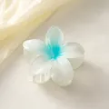 Blue and white gradient frangipani hair claw clip with glossy finish and secure grip - White with Blue Heart [8cm Large]