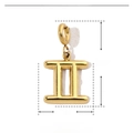 Detailed dimension guide for gold stainless steel Gemini zodiac charm pendant with weight - Gemini