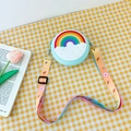 Light blue silicone round crossbody bag with rainbow design and donut print strap - Sky Blue Rainbow