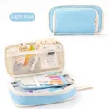 Light blue high-capacity canvas pen case with double zipper and multi-layer storage - 167 Light Blue Macaron Window