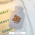 Cute light purple plush hot water bottle with bear embroidery, size 16x25cm - 500ml / Thinking Bear