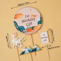 Traditional Chinese style birthday cake topper set with orange cloud and deer motifs - National Style Chinese Toppers Material Set