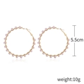Vintage golden wavy hoop earrings with pink faux pearls, 5.5cm diameter and 10g weight - Wave Texture Large Hoop Pearl Earrings