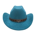 Classic lake blue western cowboy hat with brown studded leather band and metal badge - One Size / Malachite green