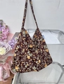 Floral canvas tote bag in dark brown with yellow flowers and blue MISS side label - Dark Brown Yellow Green Floral(43#)