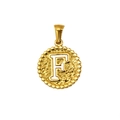 Pendentif rond doré lettre F avec texture martelée et émail blanc en acier inoxydable - Lettre F (S-P173-F)