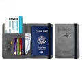 Grey RFID blocking leather passport wallet with card slots and elastic closure strap - Elastic Band Style / Gray