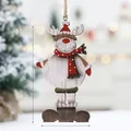 Houten kersthanger rendier met sjaal en muts, 15cm hoge feestelijke kerstdecoratie - Stijl met rood-witte sjaal sneeuwvlok