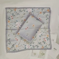 Square faux silk scarf featuring floral and bamboo prints on a soft lavender background - Gray-edged Small Square Scarf With Intertwined Floral Pattern / 65