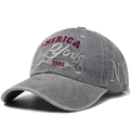 Washed grey cotton baseball cap with vintage America New York 1985 embroidery details - Adjustable / Gray