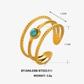 Verstellbarer dreilagiger Ring aus Gold-Edelstahl mit einem runden grünen Türkis-Stein - Türkis Ring