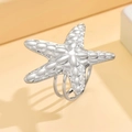 Adjustable starfish open ring in silver stainless steel with a unique triple band design - J03341 / Silver