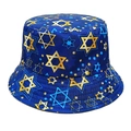 Bob bleu foncé avec motifs d'étoiles jaunes et bleu clair pour protection solaire - M (56-58cm) / Imprimé Étoile de David Intégral (Style 2)