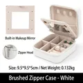 White mini jewelry box in textured PU leather with mirror and compartments 9.5cm - White (Mirrored Brushed) / With Mirror / White