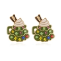 Christmas green mug earrings with colorful rhinestones and cinnamon stick details - Christmas Tree Cup Stud Earrings