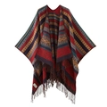 Bohemian vintage ethnic style striped color-matching women's warm versatile shawl - Red And Navy Blue