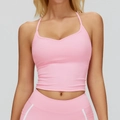 Roze yoga tanktop met hoge rek en bijpassende legging met hoge taille en witte strepen - S / Kersenbloesem Roze