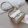 Stylish color-block square bag with gold handle and chain strap in white green and brown - White