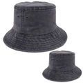 Vintage washed dark gray denim bucket hat with metal eyelets and reinforced stitching - Parent-Child Set (1 Adult 1 Kid) / Black
