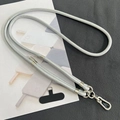 8mm silver-grey adjustable crossbody phone lanyard with metal hooks and black patch - 8mm Dual Adjustable / Silver