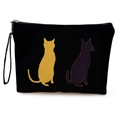 Black canvas cat print makeup bag with yellow and purple silhouettes and wrist strap - Cat Silhouette 4-With Strap(xy-082-4) / 25x17cm