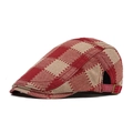 Verstelbare platte pet met rood en kaki ruitpatroon en metalen gesp aan de zijkant - Rood Beige Geruit / Rood