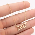 Golden stainless steel birth year necklace with 2017 artistic pendant for women - 2017 / Gold