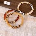 Three-piece acrylic bracelet set with leopard print and marble beads in gold finish - White-Coffee (Set of 3)