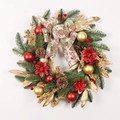 Christmas wreath with gold and red baubles, pine cones, and a rustic burlap bow decoration - H3115/45 Wreath (No Lights)