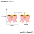 Pink bow earrings in titanium steel with 18k gold plating and oil drip finish - Gold Pink